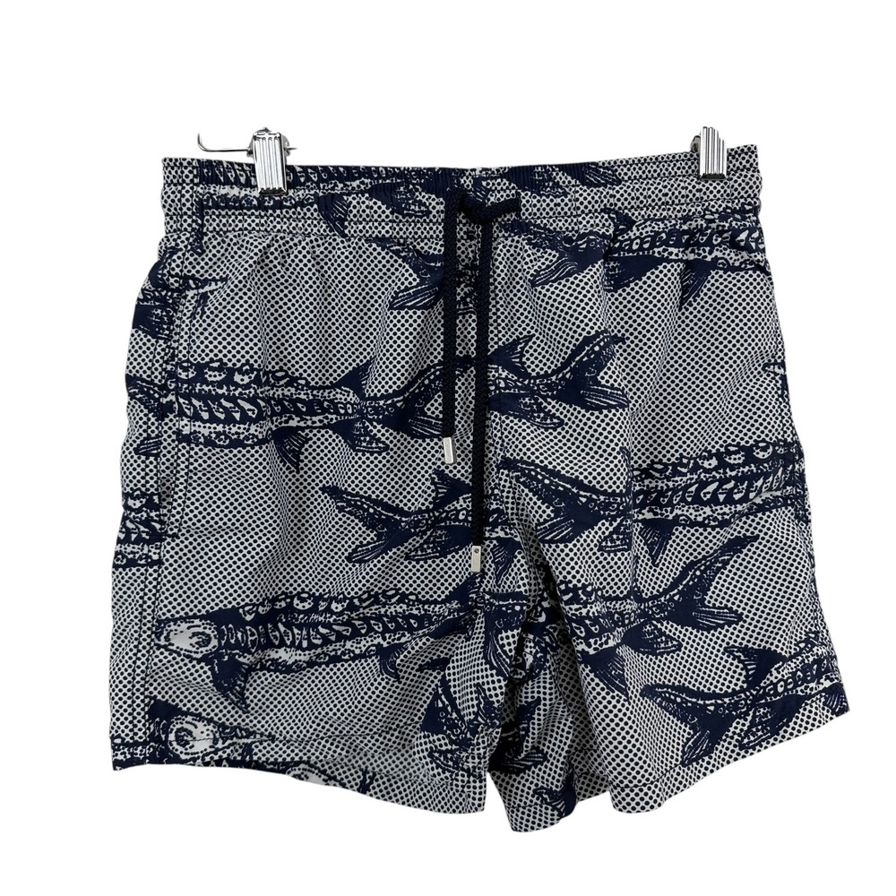 Vilebrequin Swim Shorts Mens Small Blue White Fish Print Moorea